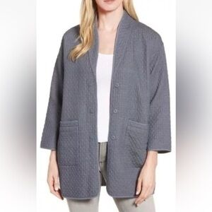 Eileen Fisher Washed Cotton Diamond Jacket Blue Grey Small Shawl Collar